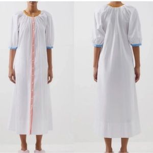 STAUD Vincent Dress White Land and Sea Long Dress Button Size M